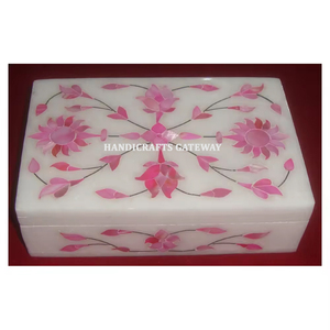 Taille standard et boîte de rangement de bijoux en incrustation rose de produit en marbre naturel le plus vendu boîte à bijoux en incrustation de marbre nacre - Product Image 1