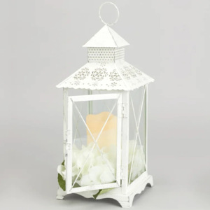 European Antique White Metal <b>Candle</b> Holders Outdoor <b>Lantern</b> Wedding Pillar Home Use Christmas Decorations with Glass Jar - Product Image 6