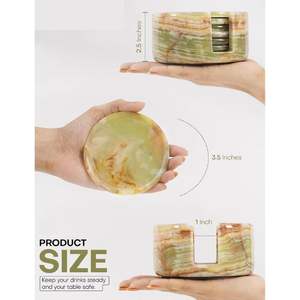 Ensemble de 6 sous-verres en céramique onyx vert classique avec support - Rond, diamètre 3,5 pouces, épaisseur 0,4 pouces - Durable et écologique - Product Image 3