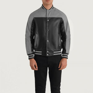 Concevez votre propre veste universitaire en cuir noir et gris de haute qualité veste Letterman d'université de logo de broderie personnalisée - Product Image 4