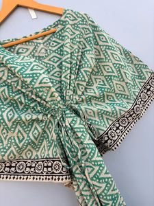 Bagru imprimé vert coton caftan pour femmes confortable décontracté longueur au sol Maxi robe pour les fêtes vêtements de nuit été couverture Ups Maxi - Product Image 3