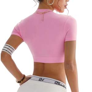 Custom Wholesale New Arrival <b>Womens</b> Ribbed Crop <b>Tank</b> <b>Top</b> Half Zipper Yoga <b>Top</b> Design Sexy Fit Breathable <b>Knitted</b> Fabric - Product Image 5