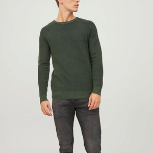 Pull à col rond en laine et coton à manches longues personnalisable pour hommes, pull tricoté d'hiver imprimé avec logo personnalisé - Product Image 4