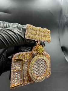 Pendentif Moissanite pour photographe avec plaque de texte personnalisée, taille ronde, en argent 925 plaqué or, bijoux fins, pendentifs et breloques - Product Image 2