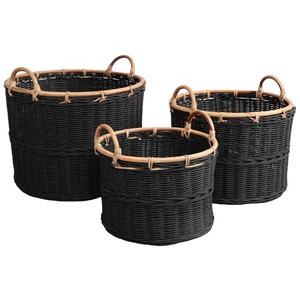 Juego de 3 cestas de ratán negro, cestas de almacenamiento hechas a mano, venta al por mayor, ecológicas, hechas en Vietnam - Product Image 1