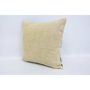 Subtle Striped Beige Wool 18x18 Inch Kantha Pillow Luxury Vintage Fluffy Woven Decorative <b>Cushion</b> for Bedding or Floor Use - Product Image 4