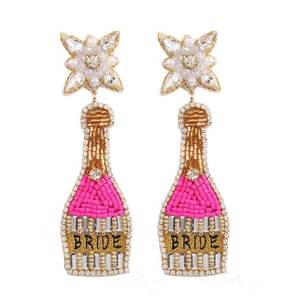 Boucles d'oreilles en perles de rocaille et strass, broderie florale, bijoux d'oreille pour filles, prix de gros en provenance d'Inde - Product Image 2