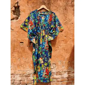 Ropa de dormir con estampado de Frida kahlo para mujer, túnica larga de algodón indio, maxivestido Hippie de estilo Kimono, venta al por mayor