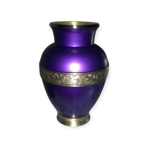 Urne funéraire moderne bleu profond métallisé avec bande à motif grec pour une élégance commémorative intemporelle - Product Image 6