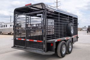 Gooseneckk Livestock <b>Trailer</b> Dual Axle Rear Loading With Ramp Black Metal Construction - Product Image 1