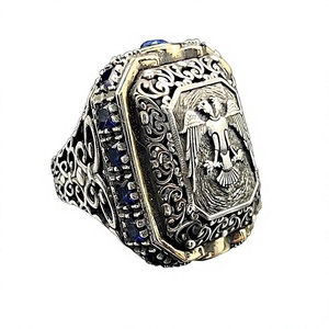 Anillo de Plata de Ley 925 con Diseño de Águila Grande, Anillo de Sello Cuadrado de Estilo Otomano Único con Piedras de Circonio, Regalo para el Día del Padre - Product Image 1