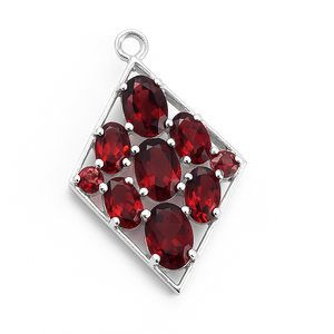 Wholesale Rhodium Plated Minimalist <b>Garnet</b> <b>Pendant</b> 925 Sterling Silver Diamond Shape Multi-Stone Design - Product Image 2