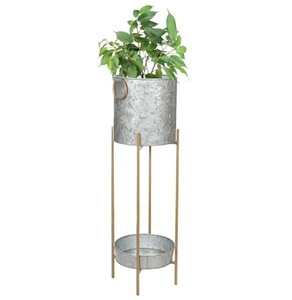 Jardinière galvanisée avec poignée et support en métal Base de plateau galvanisée pour la maison Salon Intérieur Extérieur Balcon Décoration de jardin - Product Image 1