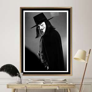 Elegant V For Vendetta Art <b>Canvas</b> - Printed Living Room Wall Decor,Gold <b>Framed</b> - Product Image 1