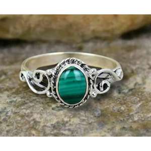 Mujeres niñas hecho a medida 925 plata esterlina malaquita anillo de piedras preciosas joyería a granel al por mayor anillos de plata fina joyería - Product Image 1
