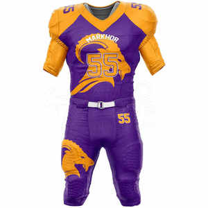 Ensemble de maillot et pantalon de football américain pour homme, 100 % polyester, rembourré, imprimé par sublimation, col en V, manches courtes, style ajusté - Product Image 4
