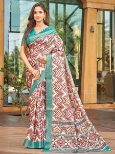 Hermosos Saris de Seda para Mujer con Pallu Estampado para Fiestas - Product Image 4