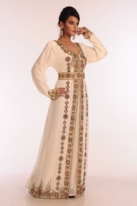 Cream Embroidered Georgette Islamic <b>Kaftan</b> - Product Image 2