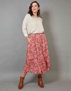 Falda Midi de Cintura Alta con Estampado Floral y Diseño Plisado para Mujer, con Bolsillos Laterales, Tejido de Poliéster/Algodón, Estilo Chic de Primavera - Product Image 3