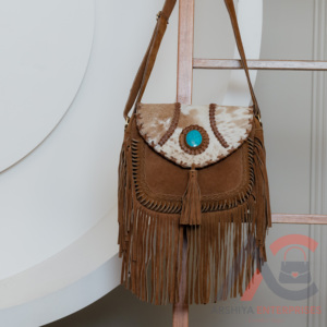 Bất da bò rìa túi xách màu ngọc lam đá sling Túi GYPSY Boho cổ điển <span class=keywords><strong>handmade</strong></span> thiết kế mới Túi đa sử dụng túi phong cách - Product Image 3