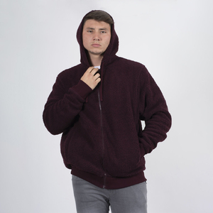 Sweat à capuche zippé en molleton bordeaux pour homme, 100 % coton, chaud pour l'hiver, décontracté, streetwear, mode - Product Image 1