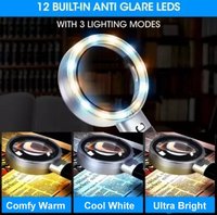 Lupa Rectangular de Mano ITA Tools 10X con 12 Luces LED SMD (Blanco/Amarillo/Blanco+Amarillo) 28D Dioptrías ABS/Acrílico