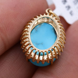 Nouveauté Turquoise naturelle et diamant pierre précieuse 14k or jaune massif fait à la main femmes pendentif bijoux pour la vente en gros - Product Image 3