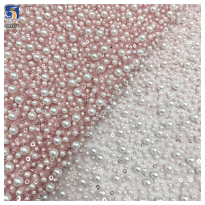 YX1174 1000gsm Heavy Weight Pearls 3D <strong>Lace</strong> <strong>Fabric</strong> for Wedding Dresses White 3D Sequined Pearls Net Bride <strong>Lace</strong> <strong>Fabric</strong> 5 Yards - Product Image 2