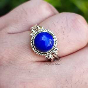 Handmade Women's Sterling Silver Statement <b>Ring</b> with Lapis Lazuli <b>Dainty</b> Minimalist Bezel Setting Gift - Product Image 5