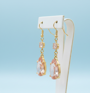 Wholesale 4.5 Inch Champagne Hydro 6mm Round & 12×16 mm Pear CZ Earring 925 Sterling Silver 18K Gold Plated - Product Image 4