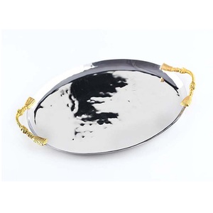 Antique Designing Meta Fruits Serving tray With Rope Handle Rounded Shape Salad Serving Tray With Set Of 3 Pcs For Sale - Product Image 5
