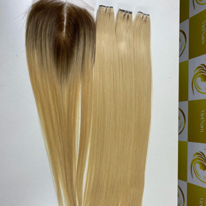 Paquet d'Extension de Cheveux Humains Vietnamiens Blonde Blonde Réelle Vague Naturelle Style Bouclé Fermeture en Dentelle HD Douce avec Expédition Rapide - Product Image 1