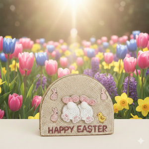 Porte-serviettes perlé 'Vibrant Love My Peeps' avec support lapin guimauve coloré, style Pop-Art, pour Pâques, ustensiles de cuisine et supports de fête festifs - Product Image 5