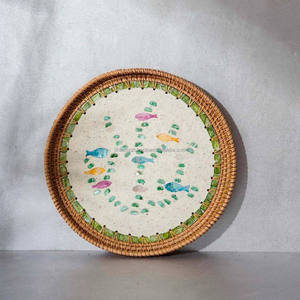 Ustensiles de cuisine en rotin noir nacre plateau de service avec poignées forme ronde écologique meilleure qualité taille personnalisable - Product Image 2