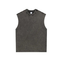 Débardeur décontracté tricoté tie-dye col rond respirant en polyester/coton 180g pour homme, collection été 2024, style vintage uni avec fente latérale