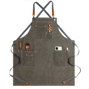 Delantal de lona de nueva tendencia y delantales de babero de tela vaquera y delantal de cuero para el barman de restaurante y cafetería - Product Image 2