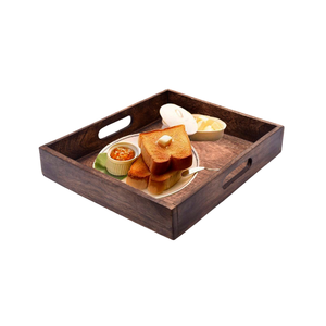 Plateau de service rectangulaire de luxe en bois naturel Squire avec poignées pour plat et assiette décoratifs pour la maison pour les fêtes - Product Image 2