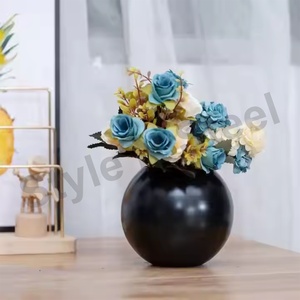 Ensemble de pots de fleurs en métal de tous les jours de qualité supérieure Design martelé élégant classique Couleurs argent noir-Décor à la maison Pot classique Accents dorés - Product Image 2