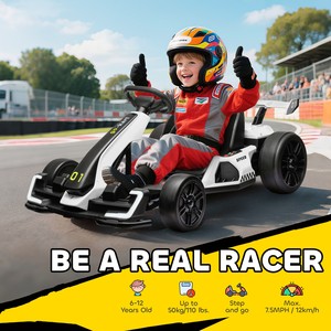 HOMCOM Go Kart Eléctrico de 24V para Niños con Asiento Ajustable, Música, Blanco - Product Image 3