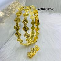 Ensemble de 2 bracelets tendance en or 24 carats plaqué or avec motif floral pour filles et femmes