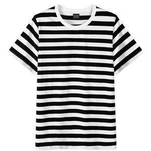 Camisa a rayas blancas y negras para hombre, camiseta básica informal de manga corta de algodón, camiseta para adultos de Halloween, ropa diaria de moda de verano - Product Image 3