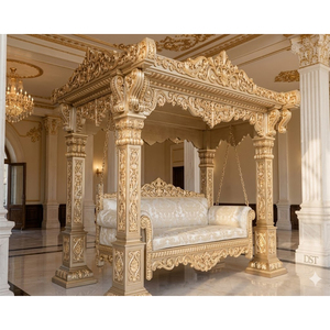 Columpio de Madera de Cuatro Postes Estilo Gran Palacio con Toldo, Hecho a Mano en Rajastán, Estilo Onjhal Maharaja, Jhula de Interior de Calidad Premium - Product Image 2