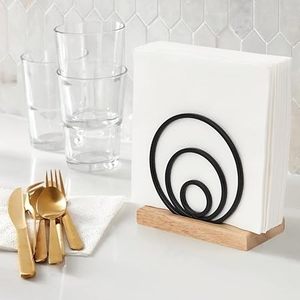 Servilletero de anillo negro moderno con base de madera para mesa, restaurante, hotel, uso de boda, precio al por mayor - Product Image 3