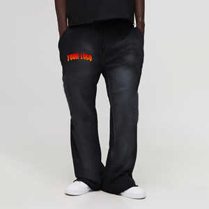 กางเกงผ้าคอตตอนรุ่นเฮฟวี่เวตของผู้ชายกางเกงวอร์มทรงถุงฟอกซีดใส่ลำลองขายาวตรงตามสั่ง100% - Product Image 4