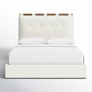 Lit en bois de teck massif personnalisé au design moderne et luxueux avec tissu doux et tête de lit en mousse pour meubles de chambre à coucher - Product Image 6