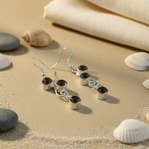 Boucles d'oreilles pendantes géométriques en argent plaqué 925 avec onyx noir, classiques pour femme, bijoux de mariage en forme de goutte d'eau, sertissage clos, tendance - Product Image 2