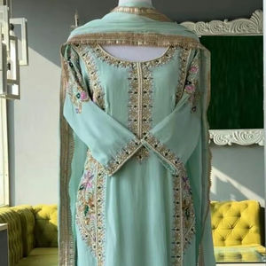 2024 Party-Wear/Wedding <b>Dress</b> Set DAZZLING Embroidery Kurta Pant Dupatta Embellished Crystal Glass Beads Resham Work Lace - Product Image 1