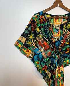 <b>Indian</b> Hand Print Floral Cotton <b>Kaftan</b> Dress Adjustable Waist Summer Casual Women Outfit - Product Image 2