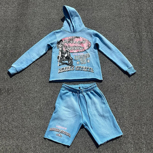 Ensemble pulls à capuche et shorts à logo personnalisé Streetwear Survêtement à capuche sérigraphie Vintage délavé à l'acide survêtement pour hommes - Product Image 6