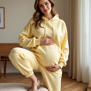 Chándal de maternidad para mujer, informal, transpirable, 400 GSM, tela pesada, 1/4, sudaderas y pantalones de chándal, chándal de maternidad para mujer - Product Image 2